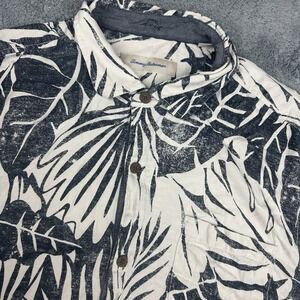 Tommy Bahama Button Up Shirt Mens XL Black White Silk Tropical Palm Leaf Print